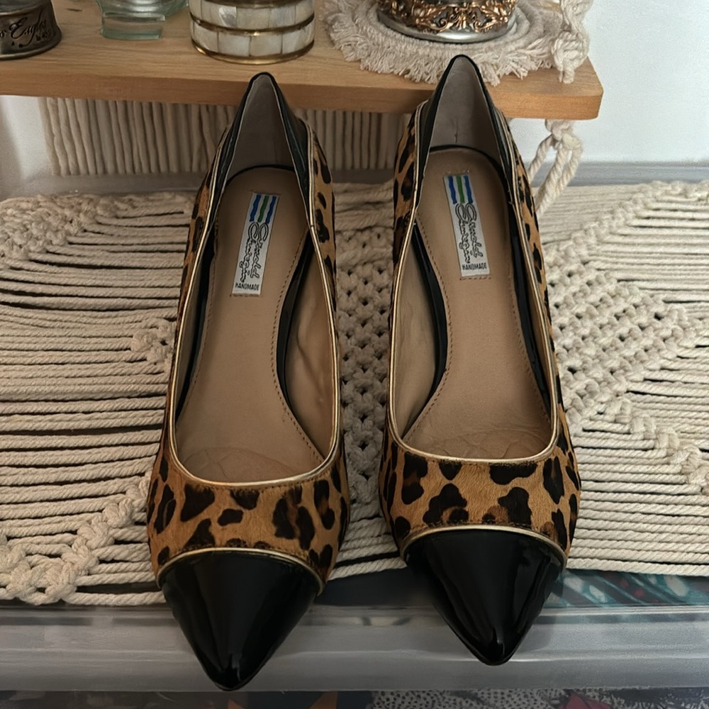 Arnold Churgin Sheared Calf Hair Leopard Print & Patent Leather Pumps